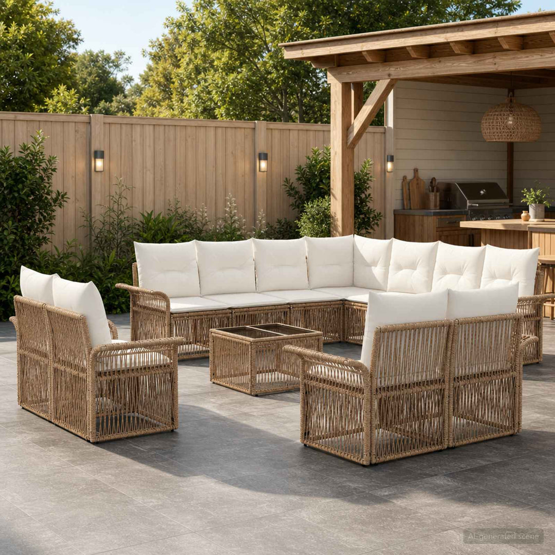 Havesofa Sæt 12 stk. Beige og cremehvid polyrattan
