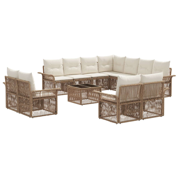 Havesofa Sæt 12 stk. Beige og cremehvid polyrattan