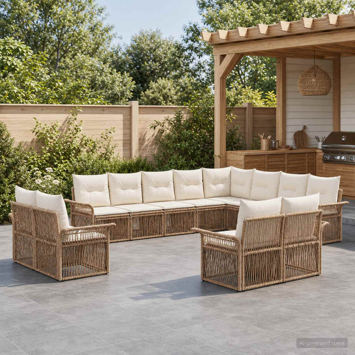 Havesofa Sæt 12 stk. Beige og cremehvid polyrattan