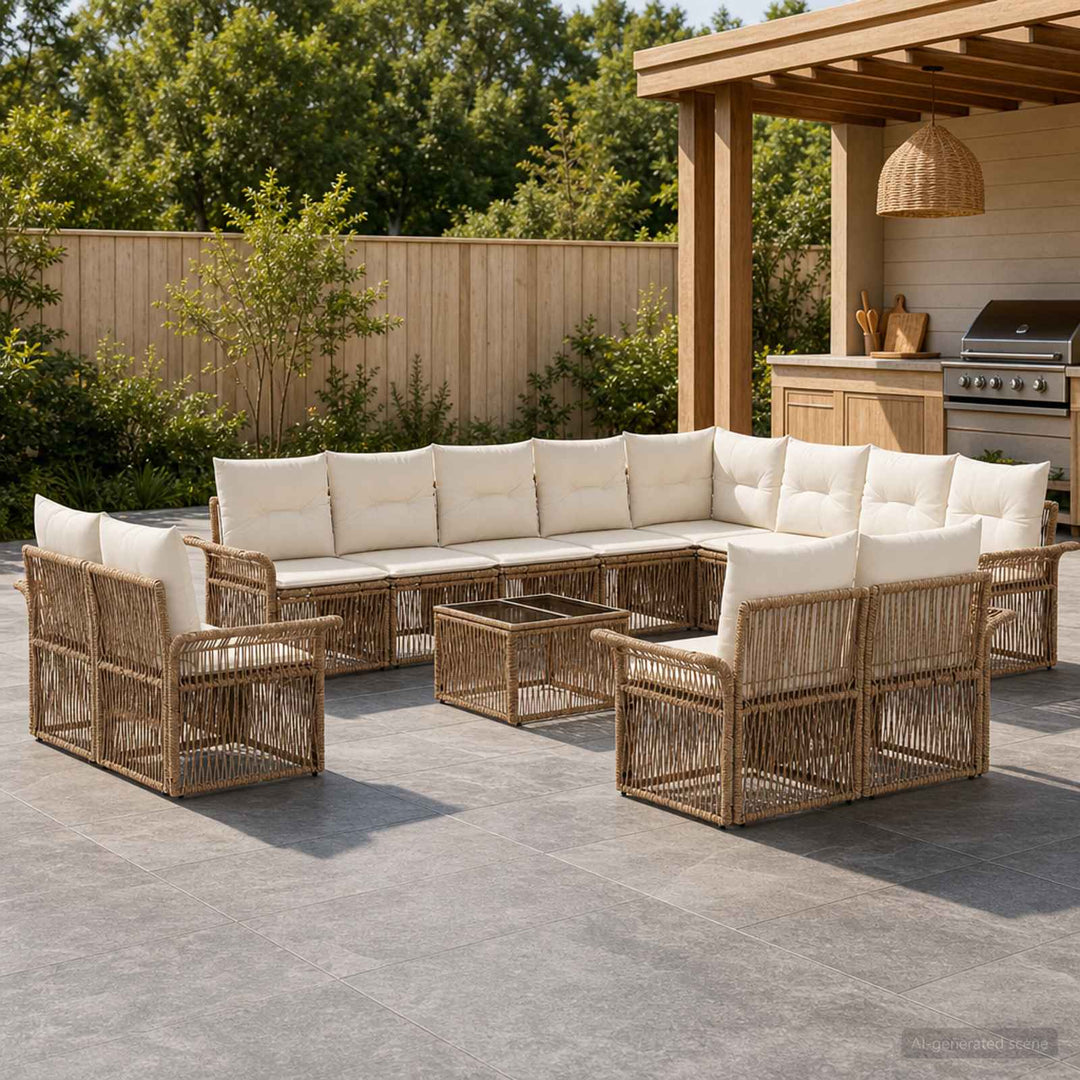 Havesofa Sæt 13 stk. Beige og cremehvid polyrattan