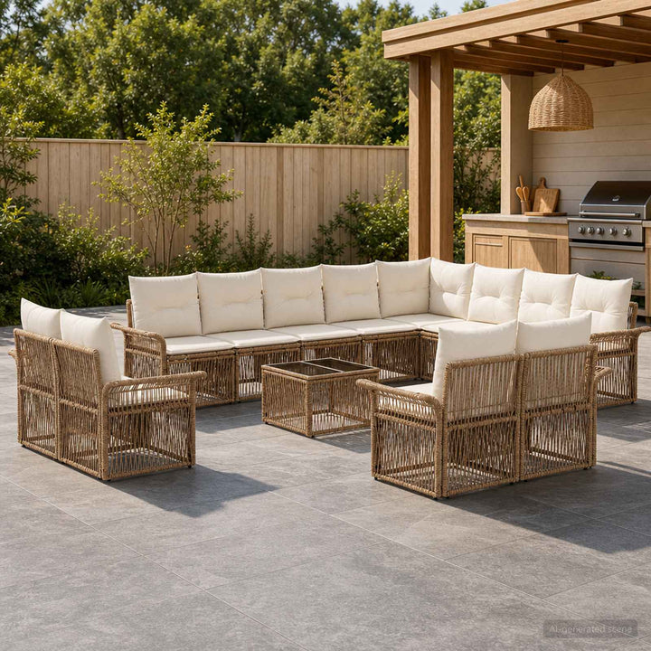 Havesofa Sæt 13 stk. Beige og cremehvid polyrattan