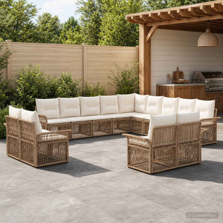 Havesofa Sæt 13 stk. Beige og cremehvid polyrattan