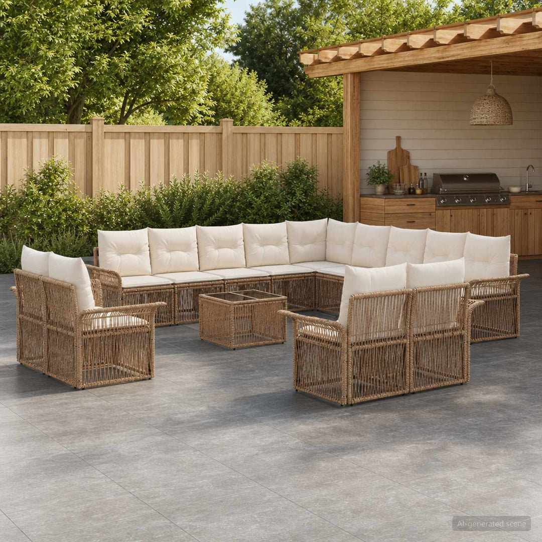 Havesofa Sæt 14 stk. Beige og cremehvid polyrattan