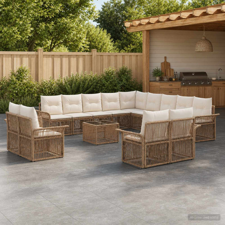 Havesofa Sæt 14 stk. Beige og cremehvid polyrattan