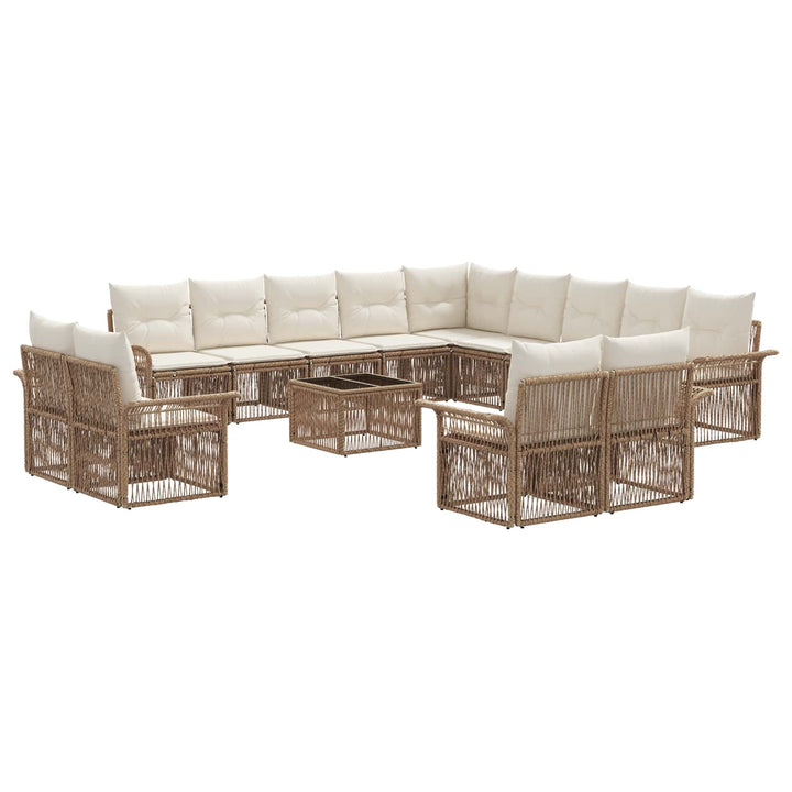 Havesofa Sæt 14 stk. Beige og cremehvid polyrattan