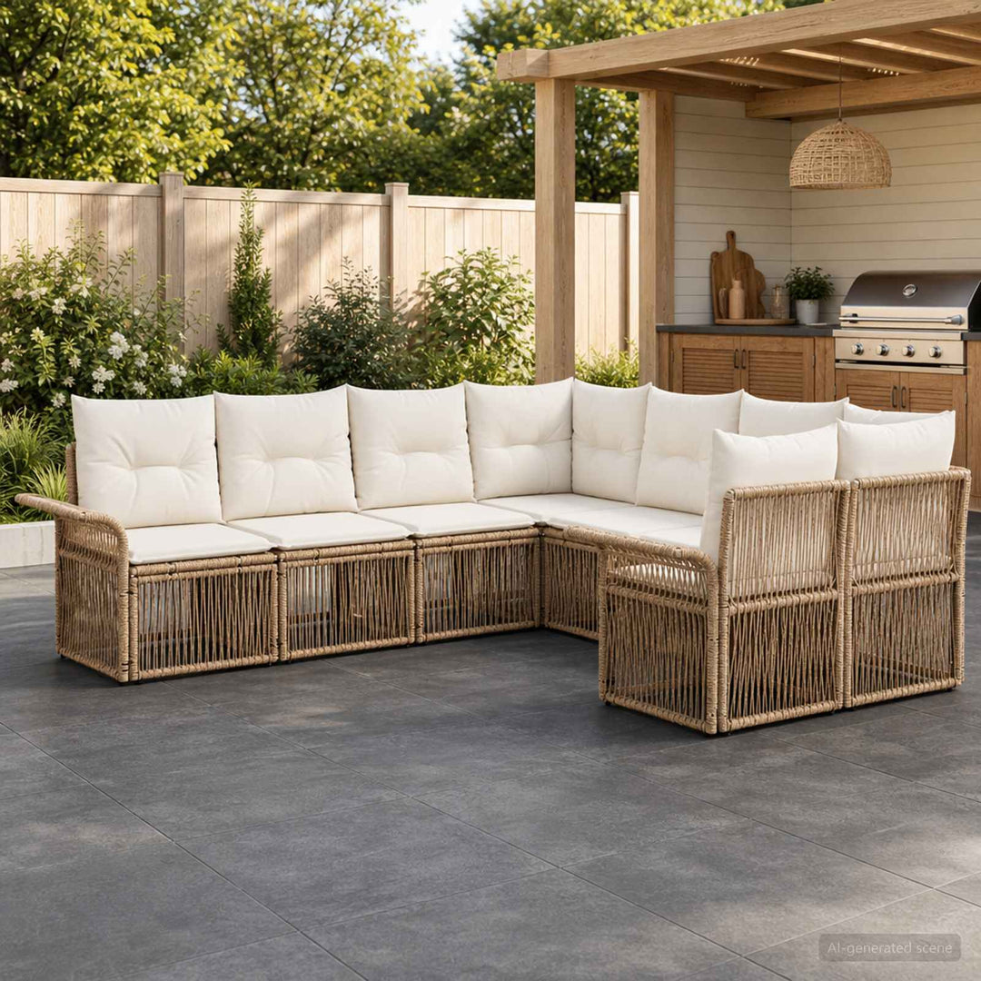 Havesofa Sæt 8 stk. 8-Antal sæder Beige og cremehvid polyrattan