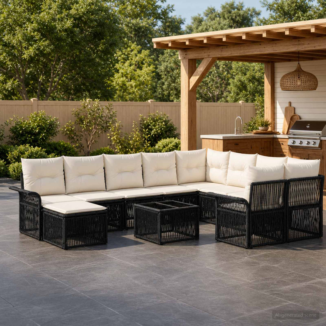 Havesofa Sæt 11 stk. Sort polyrattan