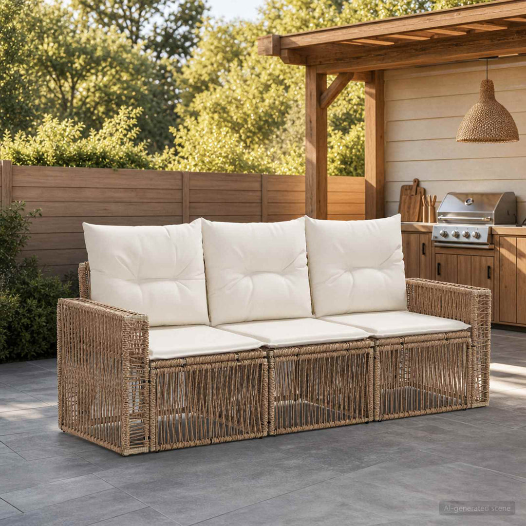 Havesofa Sæt 3 stk. Beige og cremehvid polyrattan