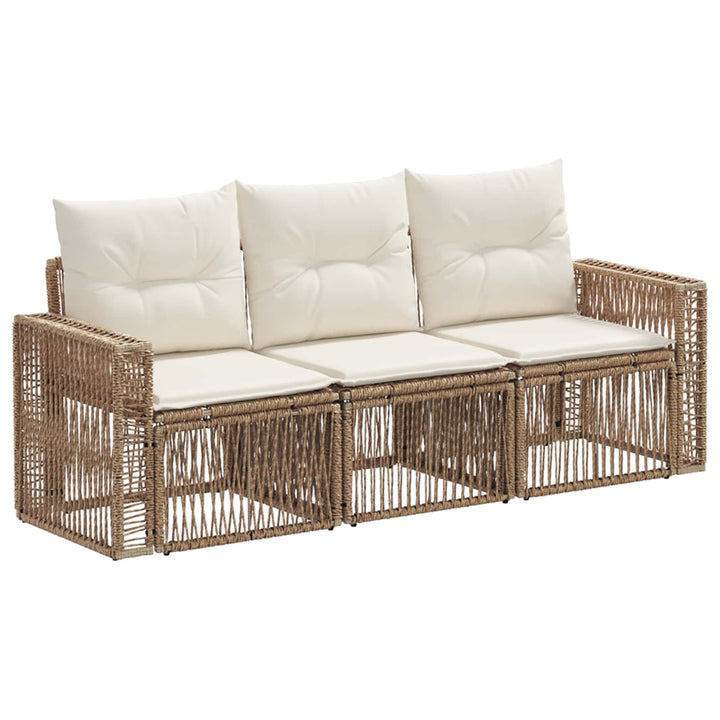 Havesofa Sæt 3 stk. Beige og cremehvid polyrattan