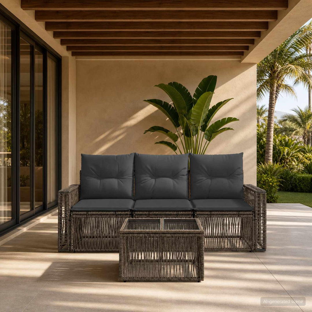 Havesofa Sæt 4 stk. Grå og Mørkegrå polyrattan
