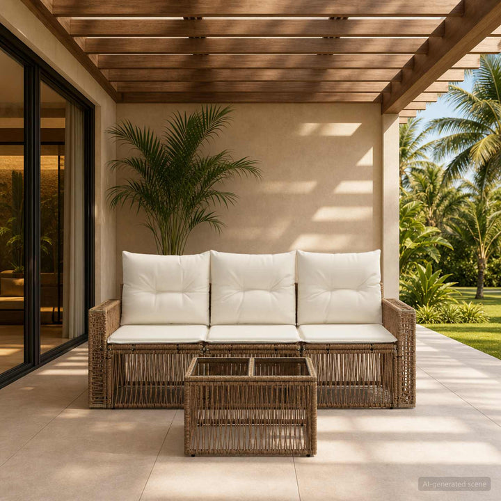 Havesofa Sæt 4 stk. Beige og cremehvid polyrattan