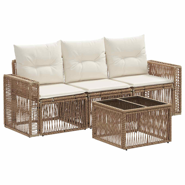 Havesofa Sæt 4 stk. Beige og cremehvid polyrattan