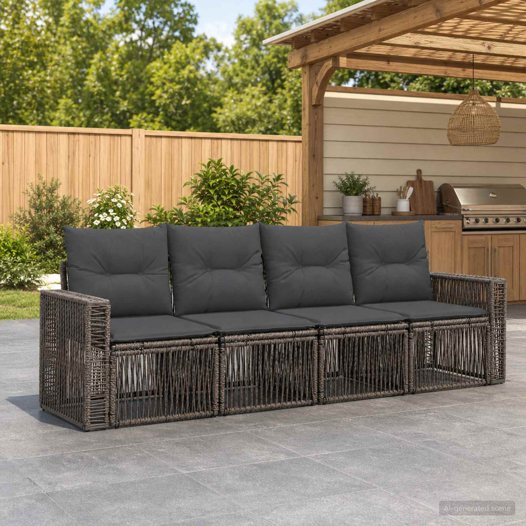Havesofa Sæt 4 stk. Grå og Mørkegrå polyrattan