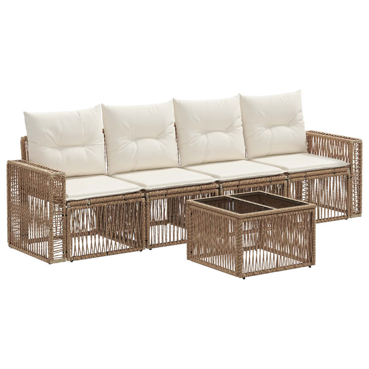 Havesofa Sæt 5 stk. Beige og cremehvid polyrattan