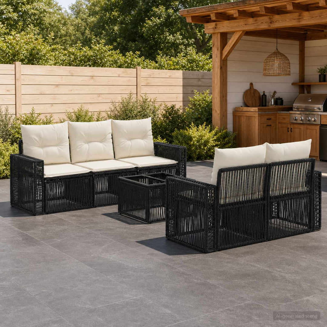 Havesofa Sæt 6 stk. Sort polyrattan