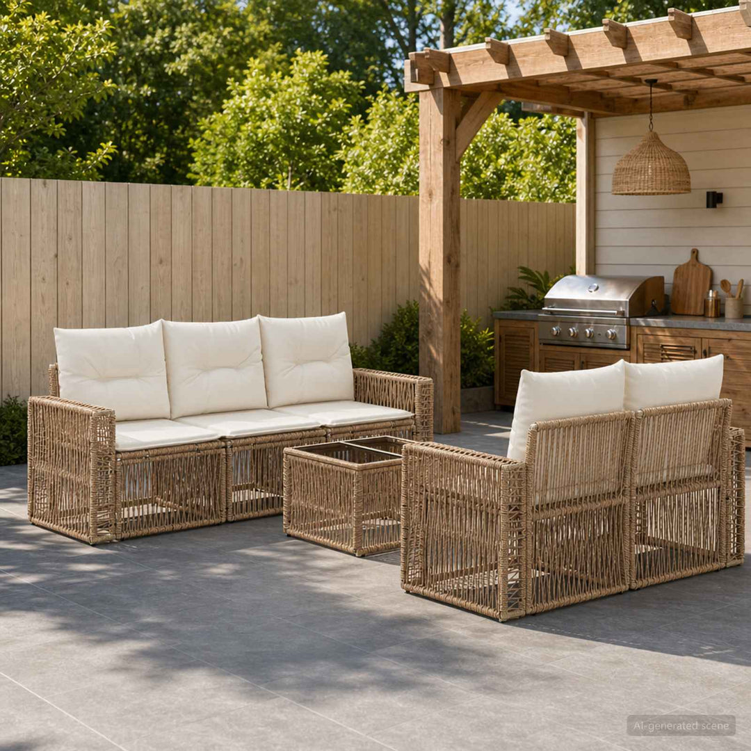 Havesofa Sæt 6 stk. Beige polyrattan
