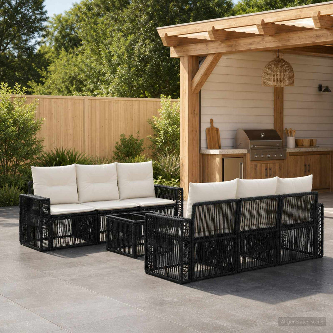 Havesofa Sæt 7 stk. Sort polyrattan