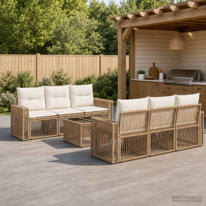 Havesofa Sæt 7 stk. Beige polyrattan