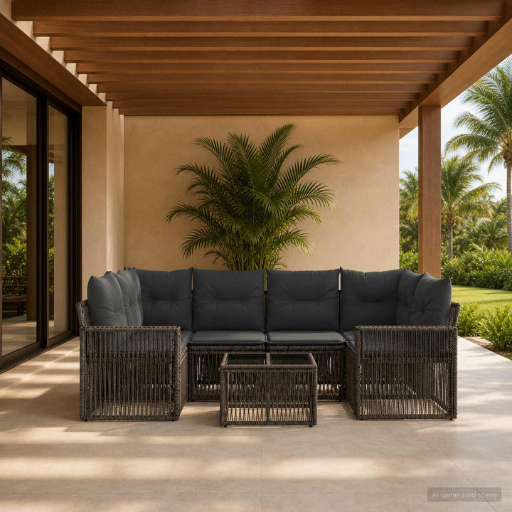 Havesofa Sæt 7 stk. Grå polyrattan