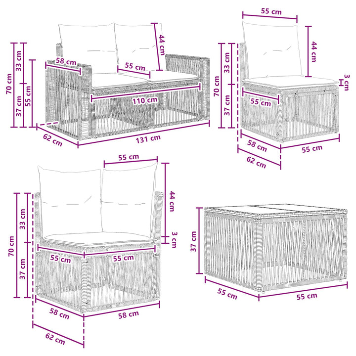 Havesofa Sæt 7 stk. Grå polyrattan