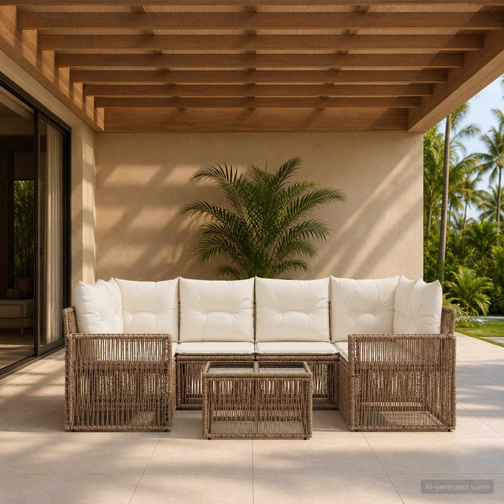 Havesofa Sæt 7 stk. Beige polyrattan