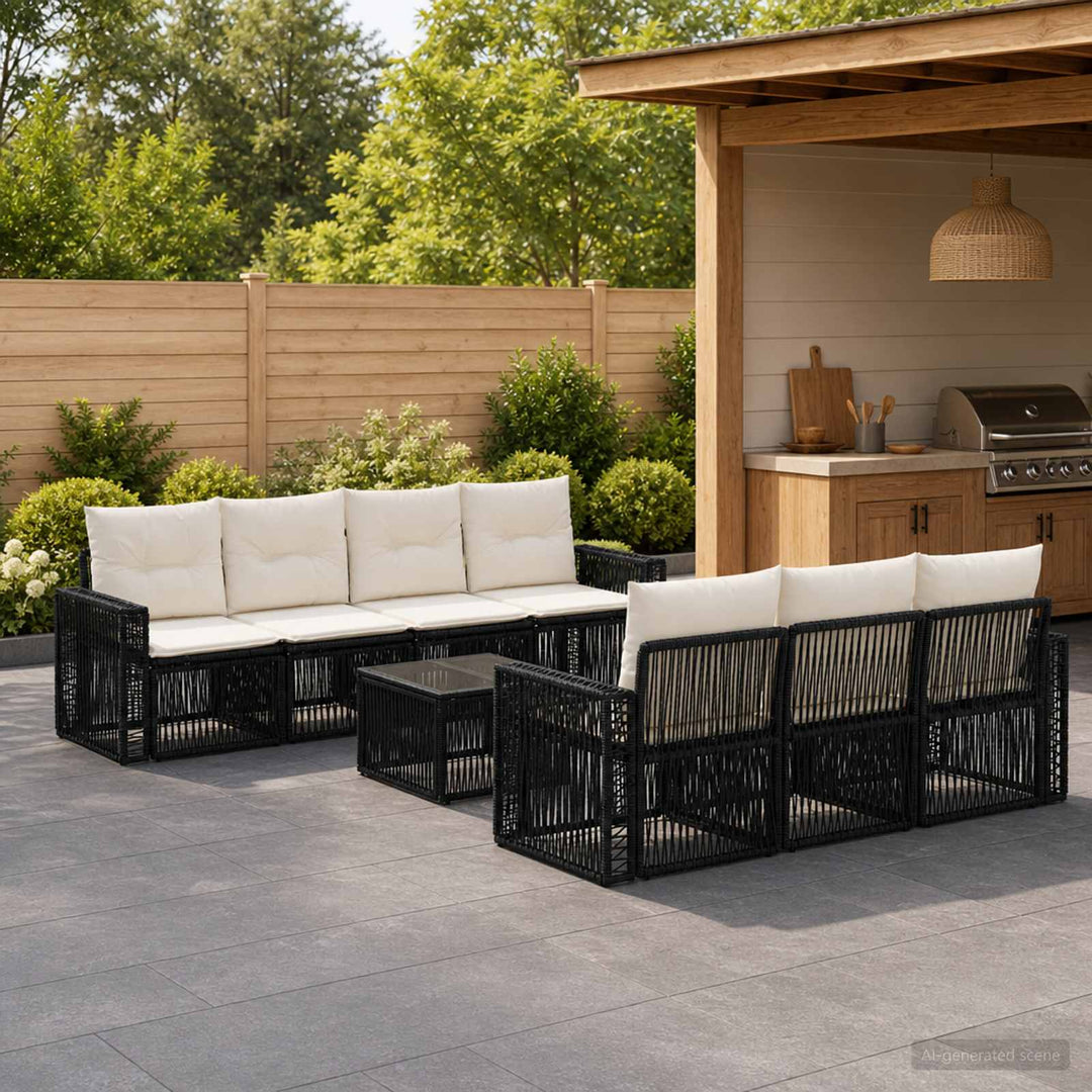 Havesofa Sæt 8 stk. Sort polyrattan