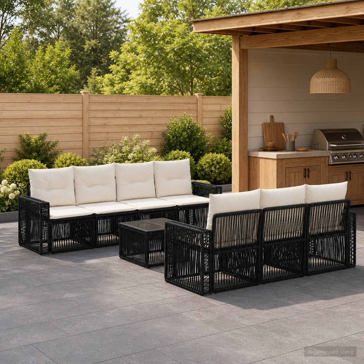 Havesofa Sæt 8 stk. Sort polyrattan