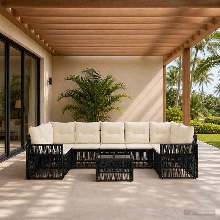 Havesofa Sæt 8 stk. Sort polyrattan