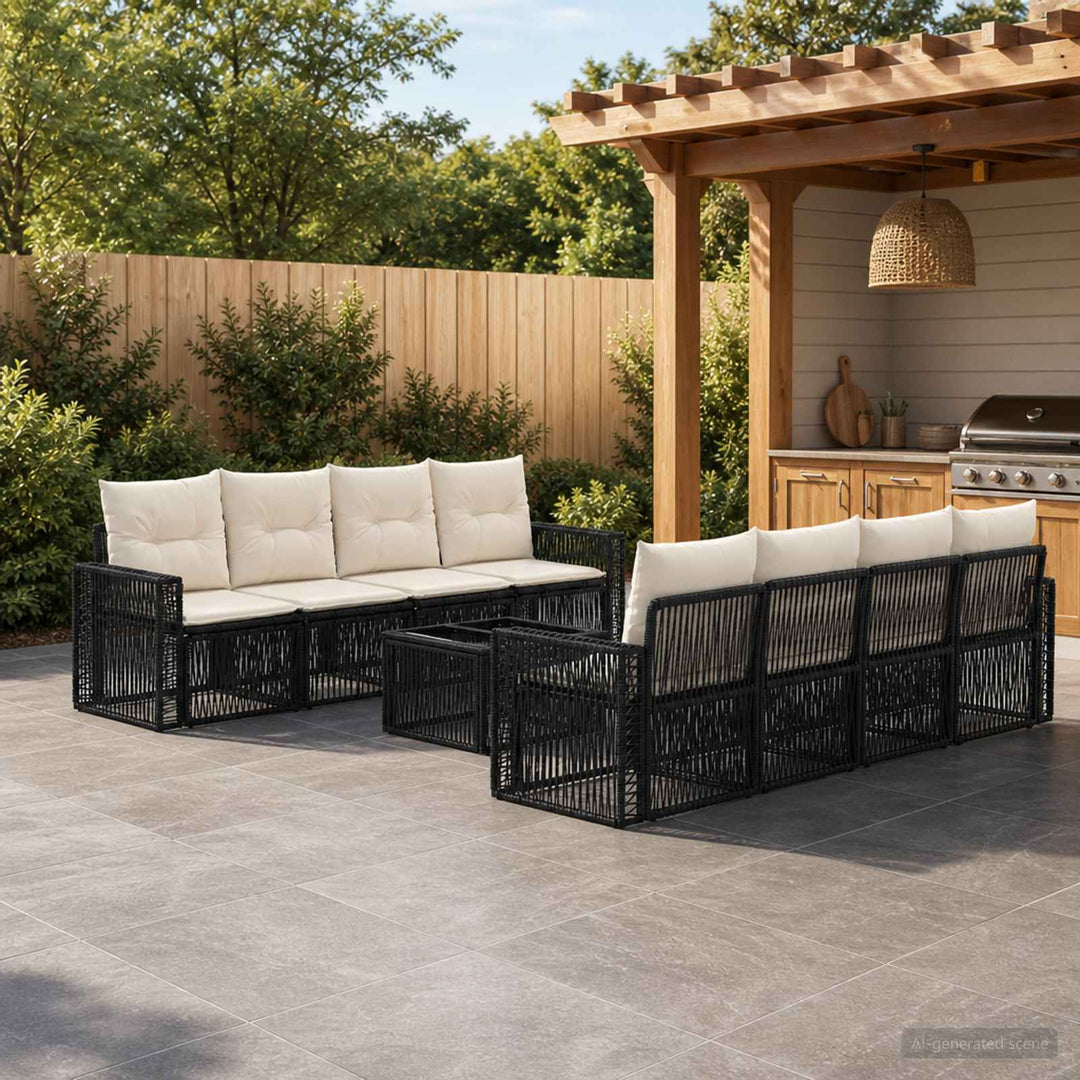 Havesofa Sæt 9 stk. Sort polyrattan
