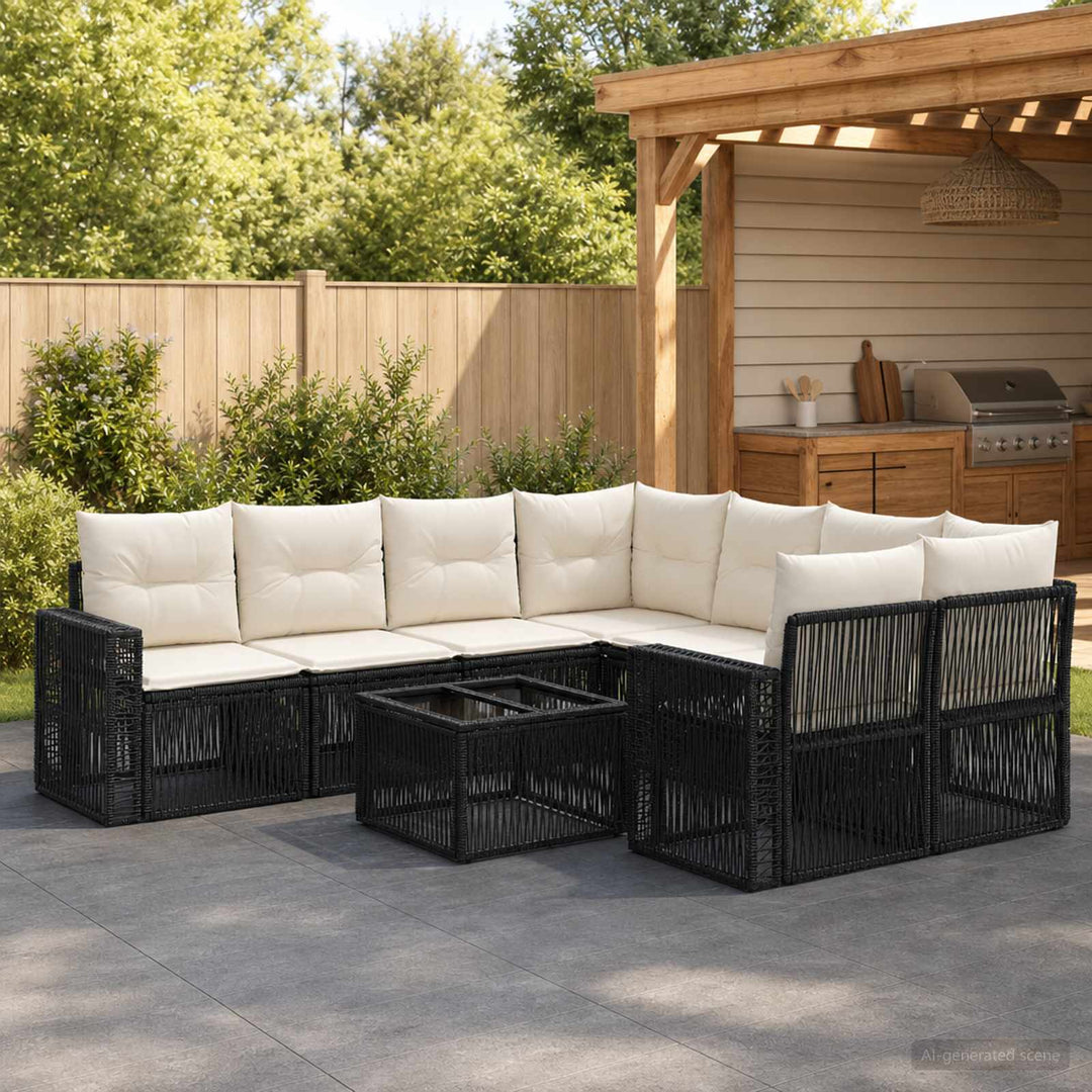 Havesofa Sæt 9 stk. Sort polyrattan