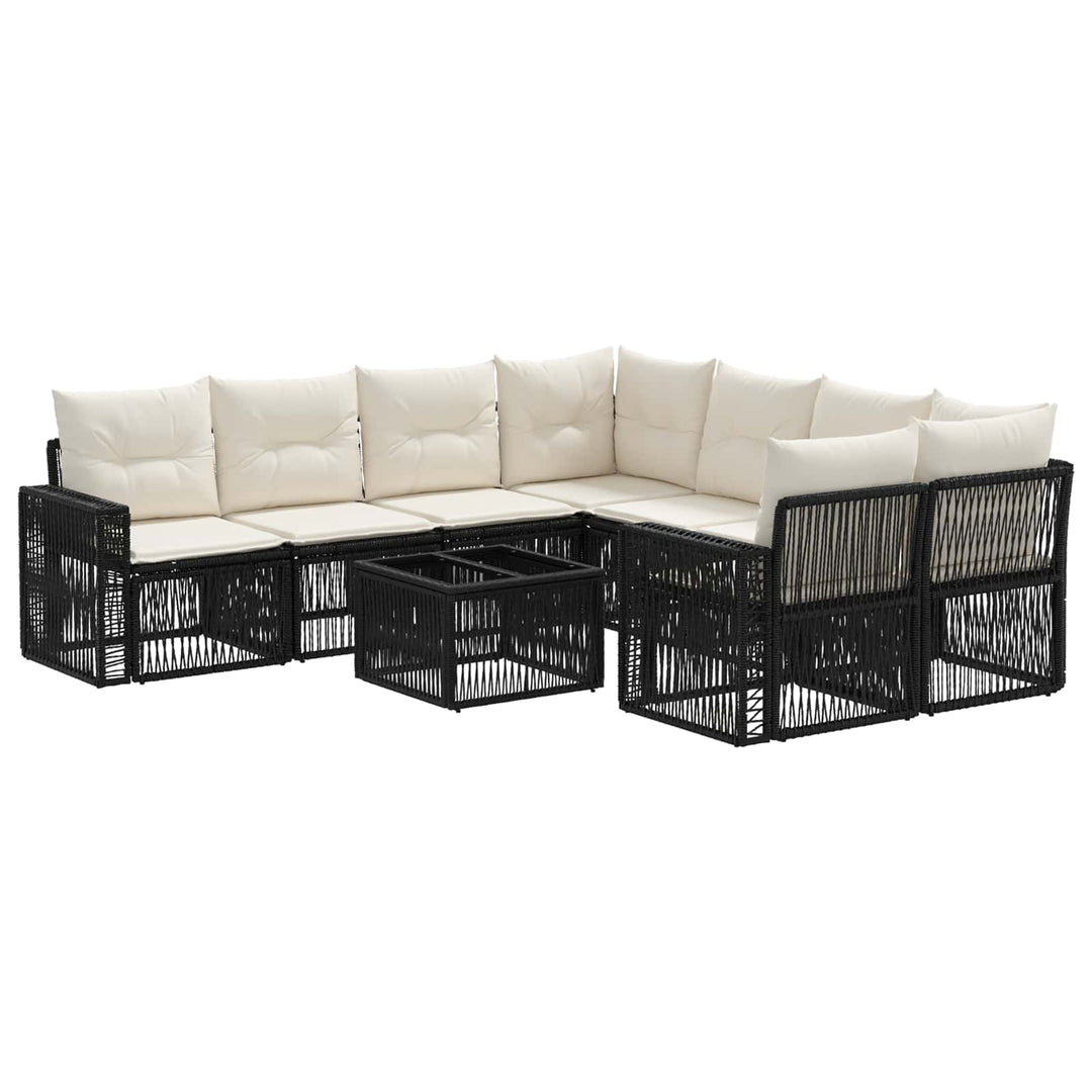 Havesofa Sæt 9 stk. Sort polyrattan