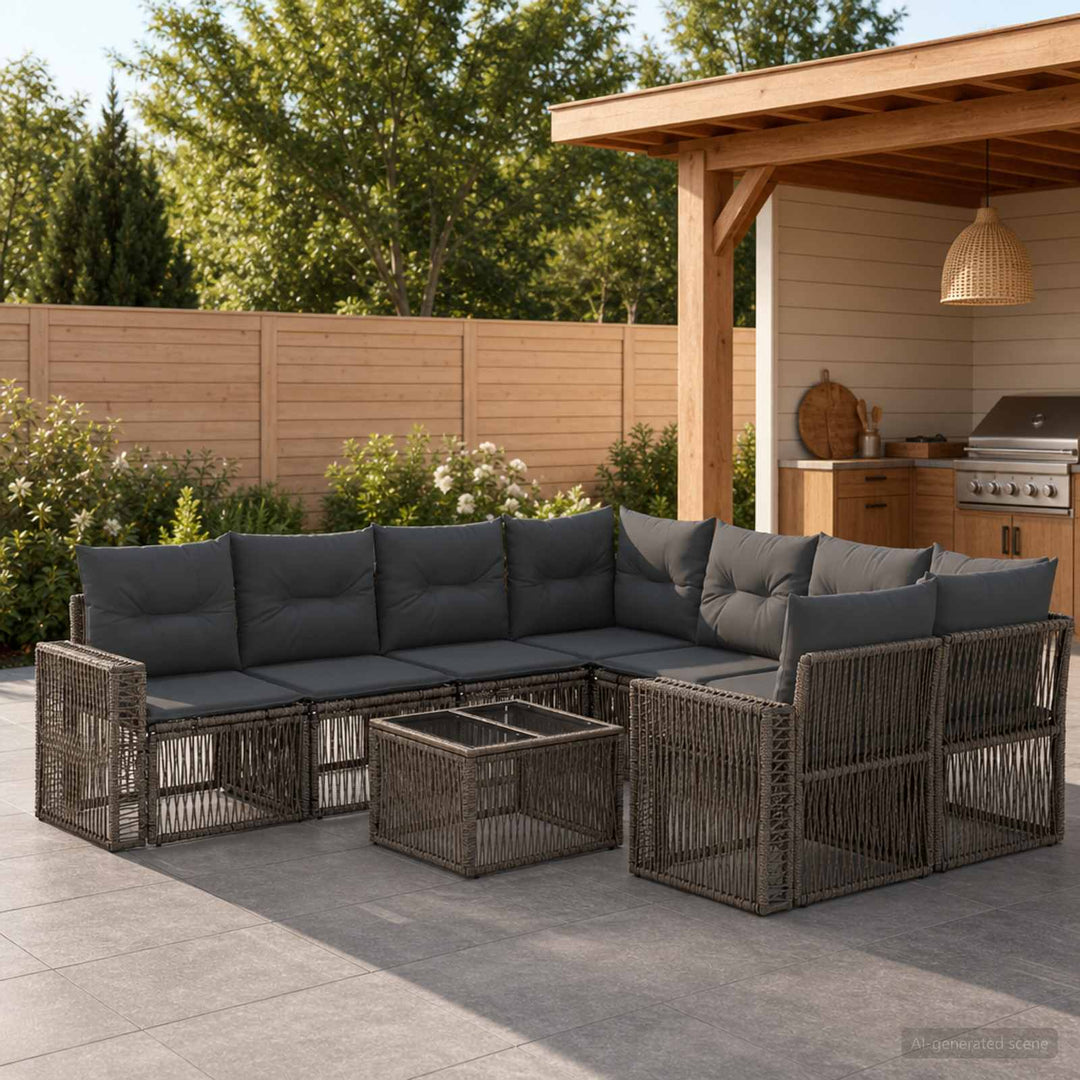 Havesofa Sæt 9 stk. Grå polyrattan