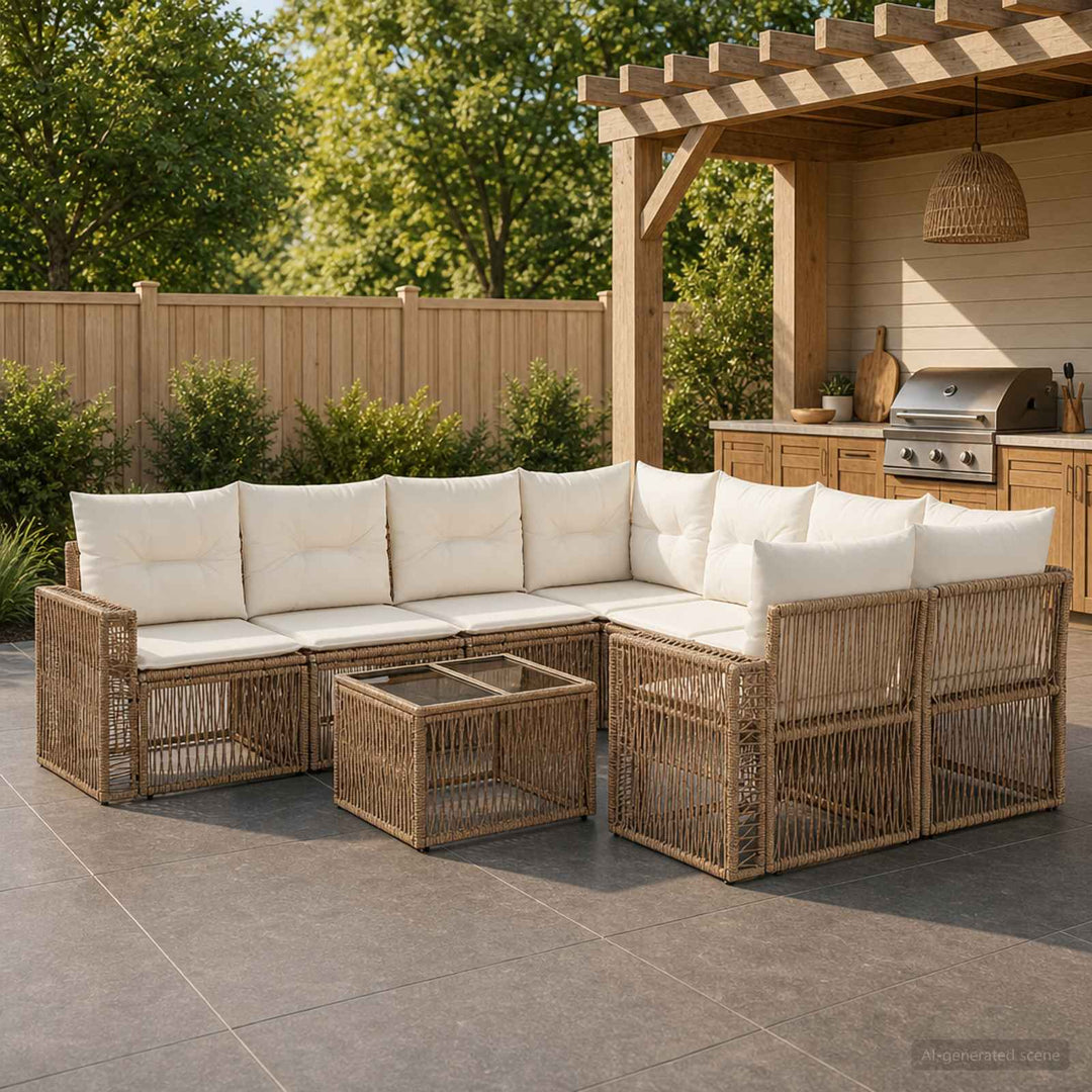 Havesofa Sæt 9 stk. Beige polyrattan