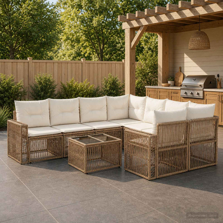 Havesofa Sæt 9 stk. Beige polyrattan