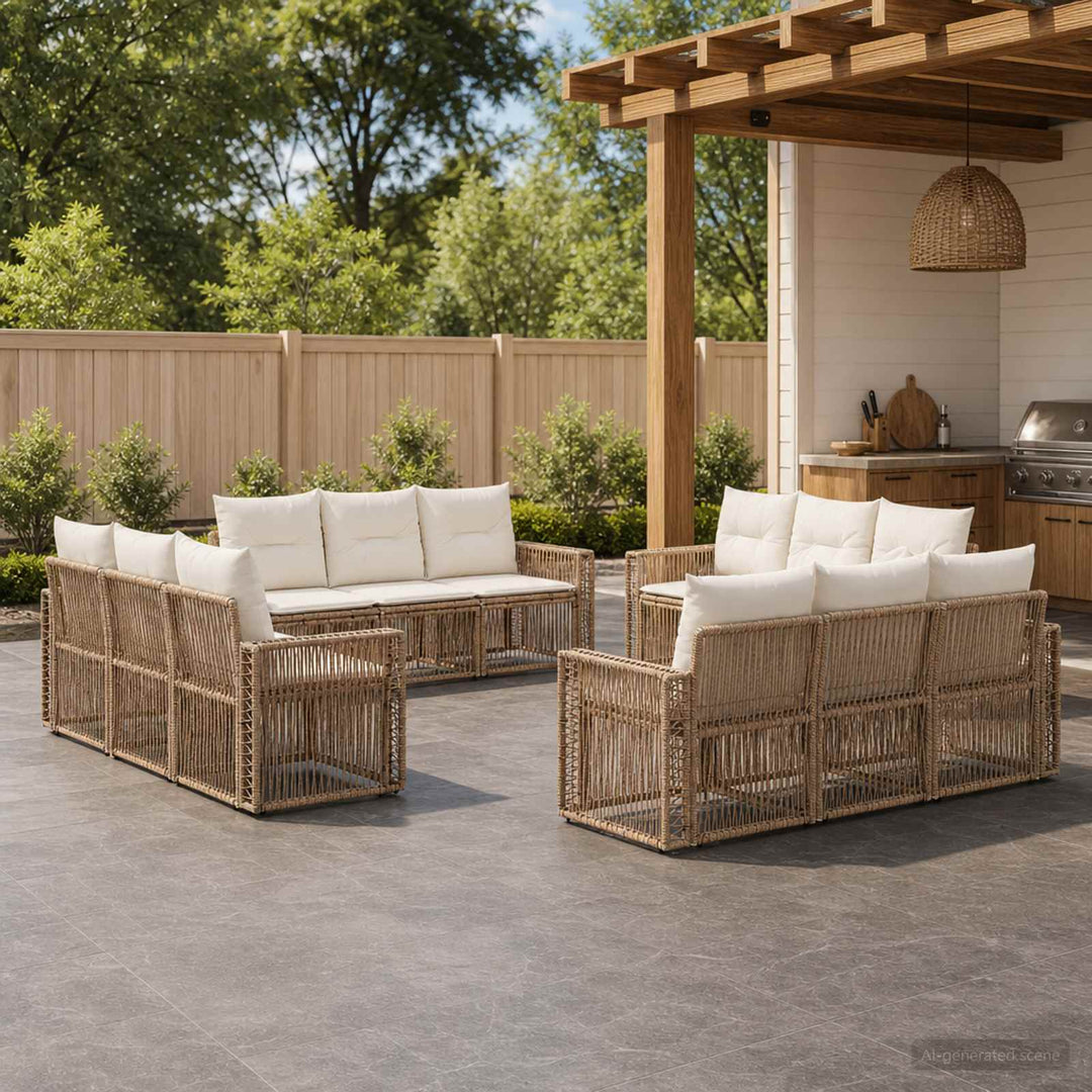 Havesofa Sæt 12 stk. Beige og cremehvid polyrattan