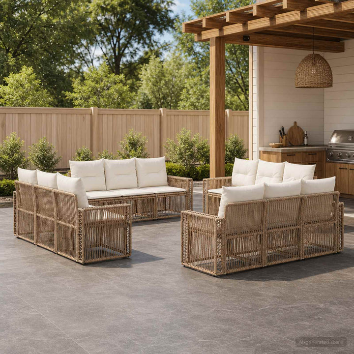 Havesofa Sæt 12 stk. Beige og cremehvid polyrattan