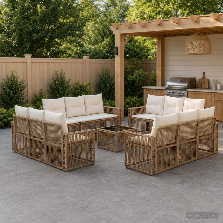 Havesofa Sæt 13 stk. Beige og cremehvid polyrattan