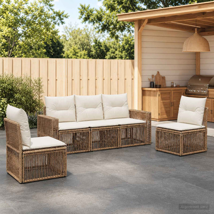 Havesofa Sæt 5 stk. Beige og cremehvid polyrattan