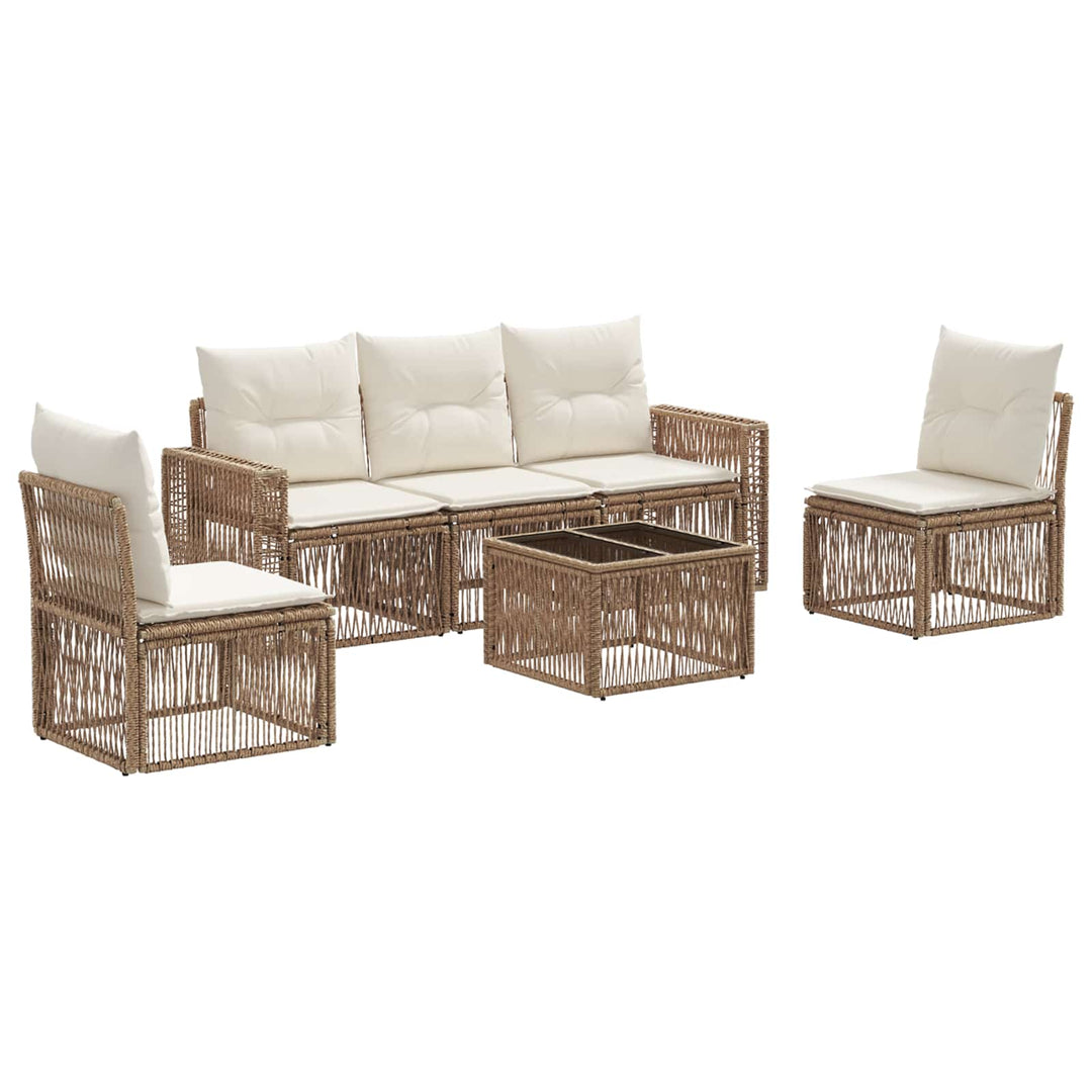 Havesofa Sæt 6 stk. Beige og cremehvid polyrattan