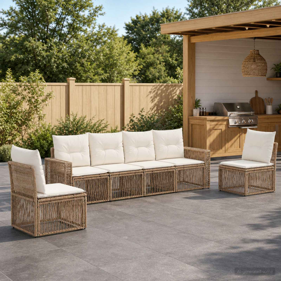 Havesofa Sæt 6 stk. Beige og cremehvid polyrattan