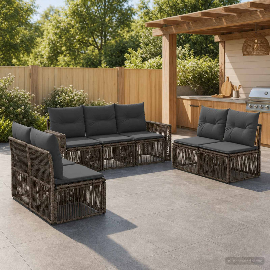 Havesofa Sæt 7 stk. Grå og Mørkegrå polyrattan