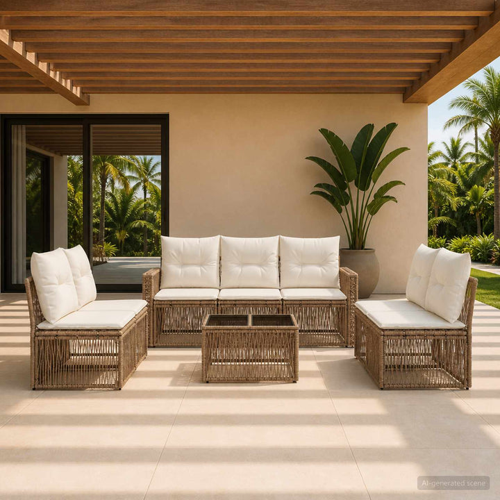Havesofa Sæt 8 stk. Beige og cremehvid polyrattan