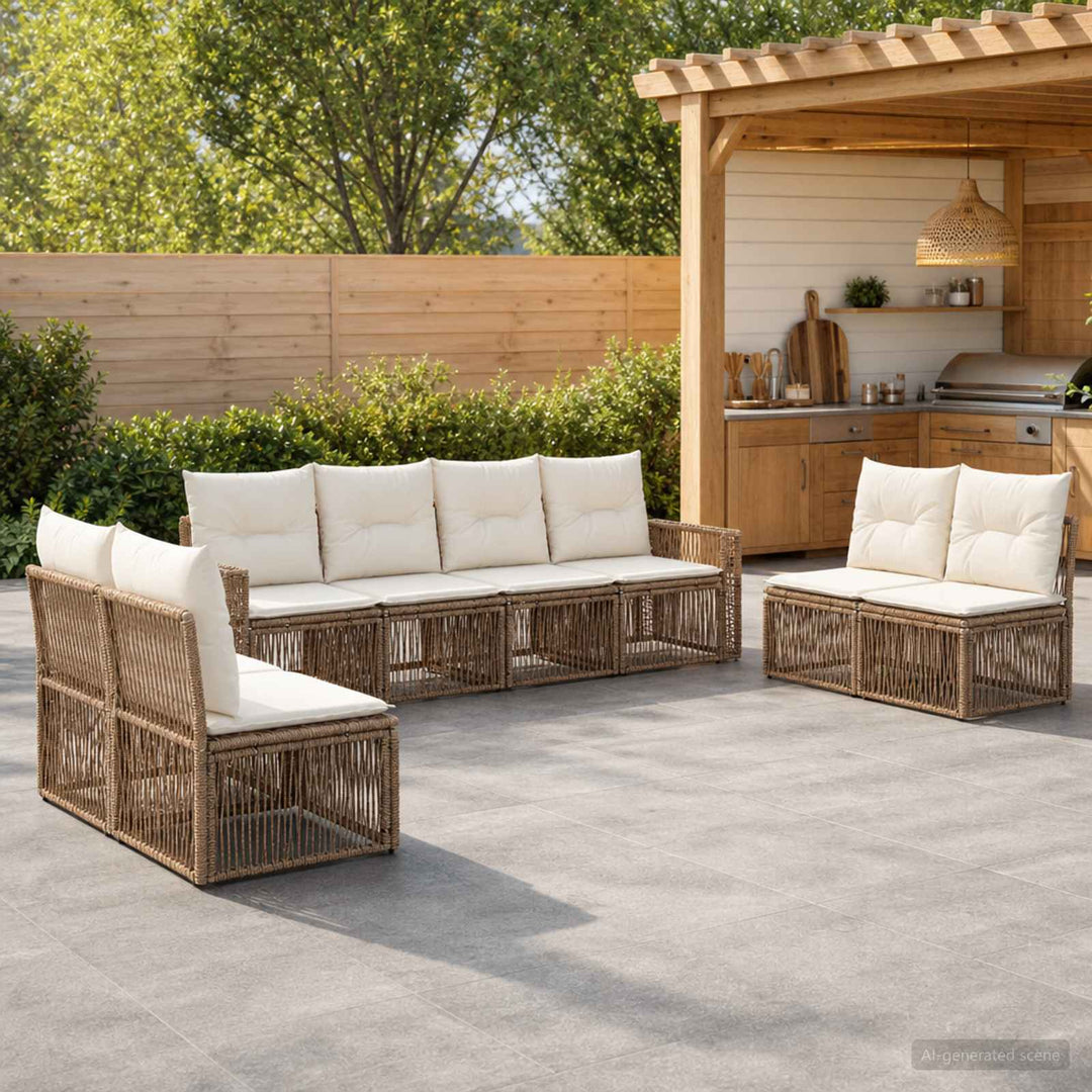 Havesofa Sæt 8 stk. Beige og cremehvid polyrattan
