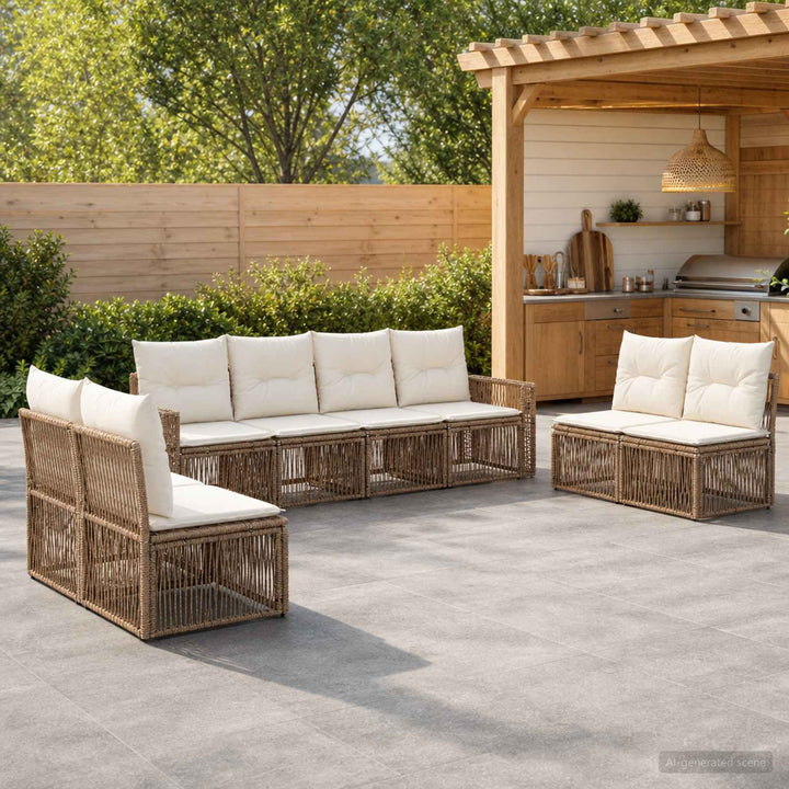 Havesofa Sæt 8 stk. Beige og cremehvid polyrattan