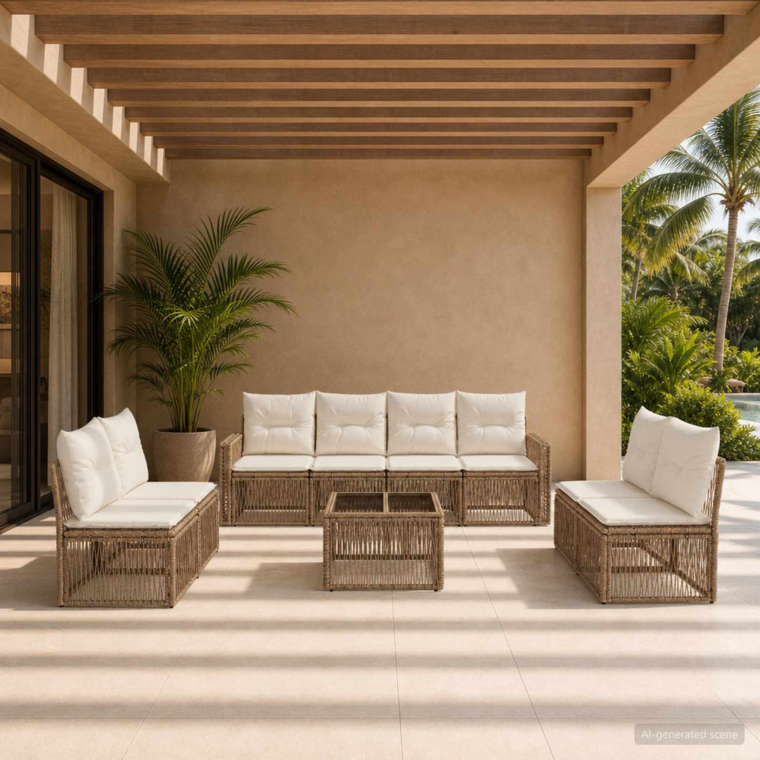 Havesofa Sæt 9 stk. Beige og cremehvid polyrattan