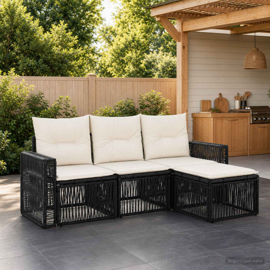 Havesofa Sæt 4 stk. Sort og Cremehvid polyrattan