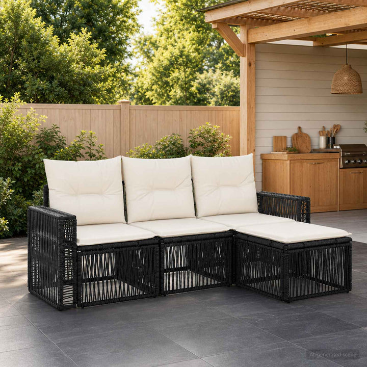 Havesofa Sæt 4 stk. Sort og Cremehvid polyrattan
