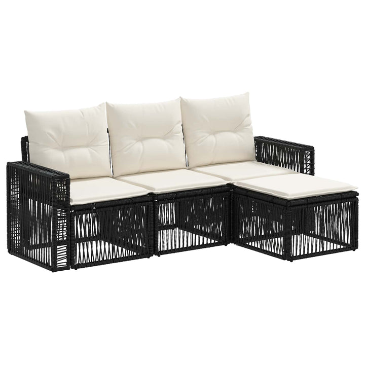Havesofa Sæt 4 stk. Sort og Cremehvid polyrattan