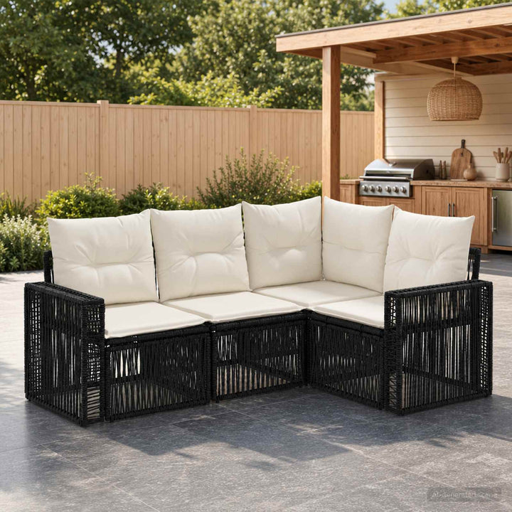 Havesofa Sæt 4 stk. Sort og Cremehvid polyrattan