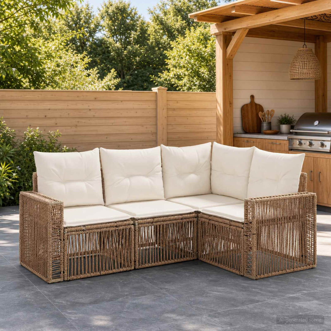 Havesofa Sæt 4 stk. Beige og cremehvid polyrattan